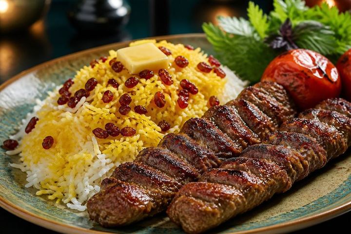 Riz safrané et brochettes iraniennes